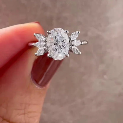 3.0ct oval lab grown diamond engagement ring marquise side stones setting IGI certified bridal jewelry wedding ring luxury gift for her women
