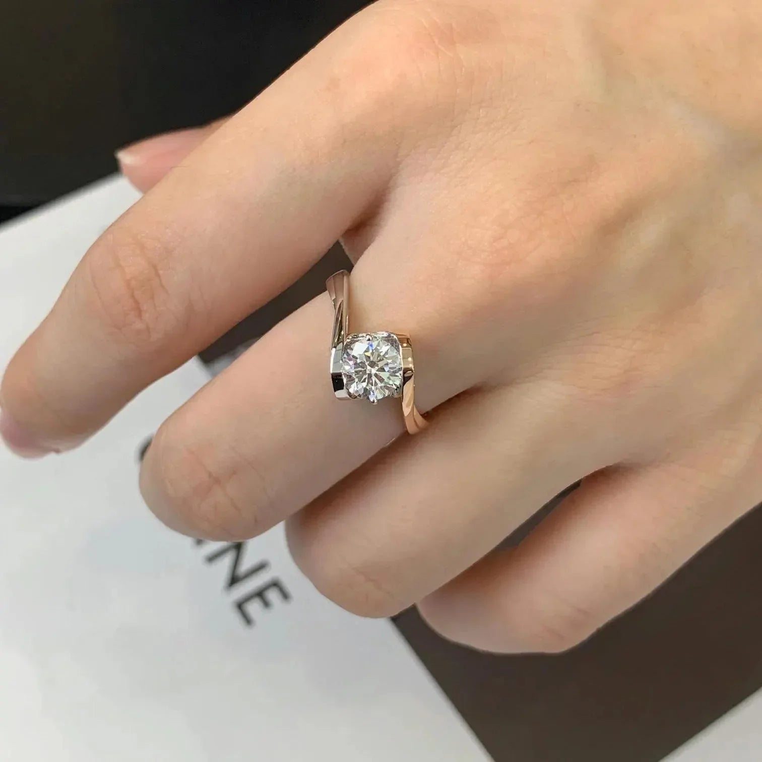 1.60TCW Round Lab Grown Diamond Engagement Ring | Bypass Band Two-Tone Setting | IGI Certified 