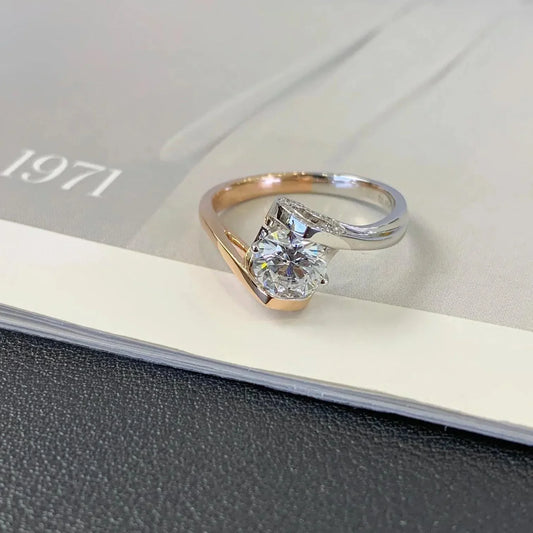 1.60TCW round lab grown diamond engagement ring, bypass band two tone setting, IGI certified, bridal wedding jewelry, luxury ring