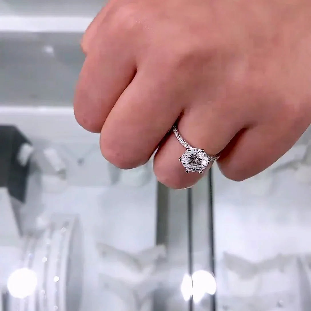 Round diamond ring with pavé accents, 1.60TCW lab grown engagement ring, IGI certified wedding jewelry, anniversary gift for her
