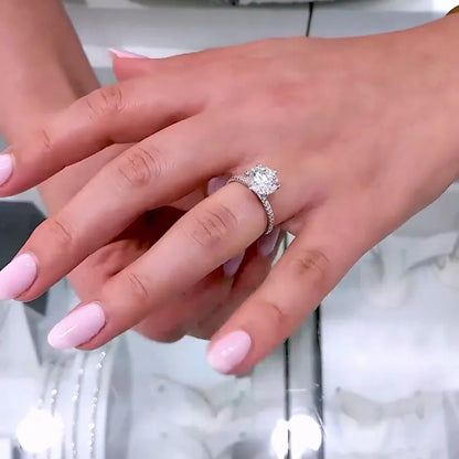 1.60TCW Round Lab Grown Diamond Engagement Ring | Pavé Solitaire with Accents | IGI Certified 