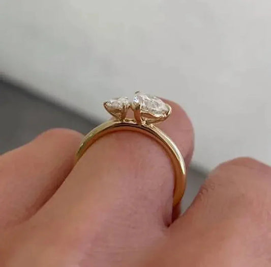 1.65 CT pear shaped lab grown diamond ring, Toi Et Moi engagement setting, IGI certified bridal promise ring for her