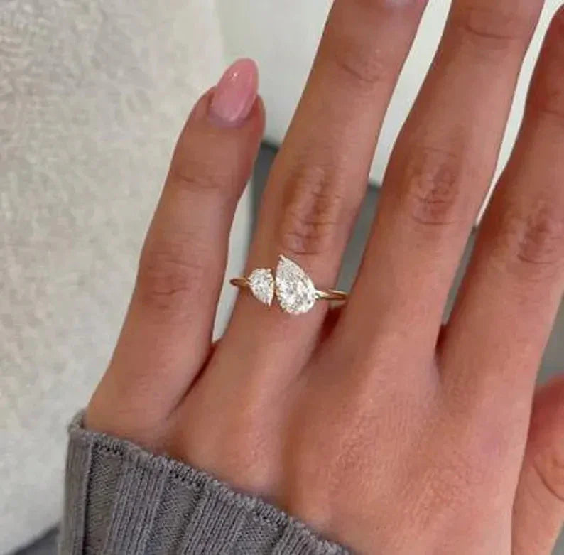 1.65 CT Double Pear Lab Grown Diamond Engagement Ring | Toi Et Moi Ring | IGI Certified 