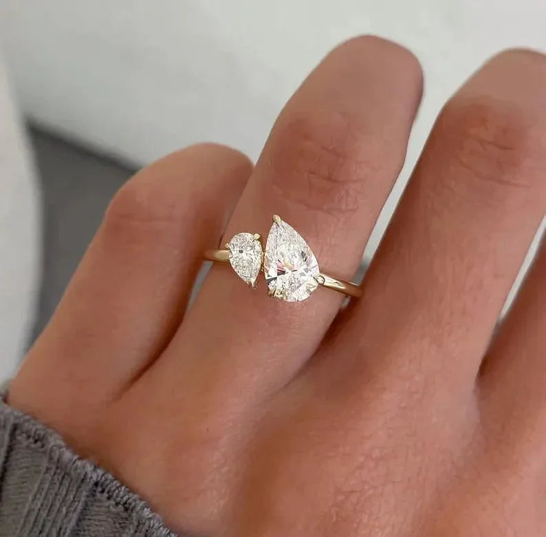 1.65 CT Double Pear Lab Grown Diamond Engagement Ring | Toi Et Moi Ring | IGI Certified 