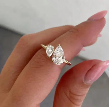 1.65 CT double pear lab grown diamond ring, Toi Et Moi engagement ring, IGI certified, bridal wedding jewelry, luxury ring for her