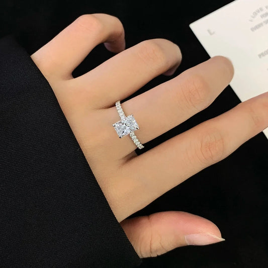 Radiant cut lab created diamond ring 1.70 TCW, pavé solitaire engagement ring, IGI certified wedding band, anniversary promise jewelry