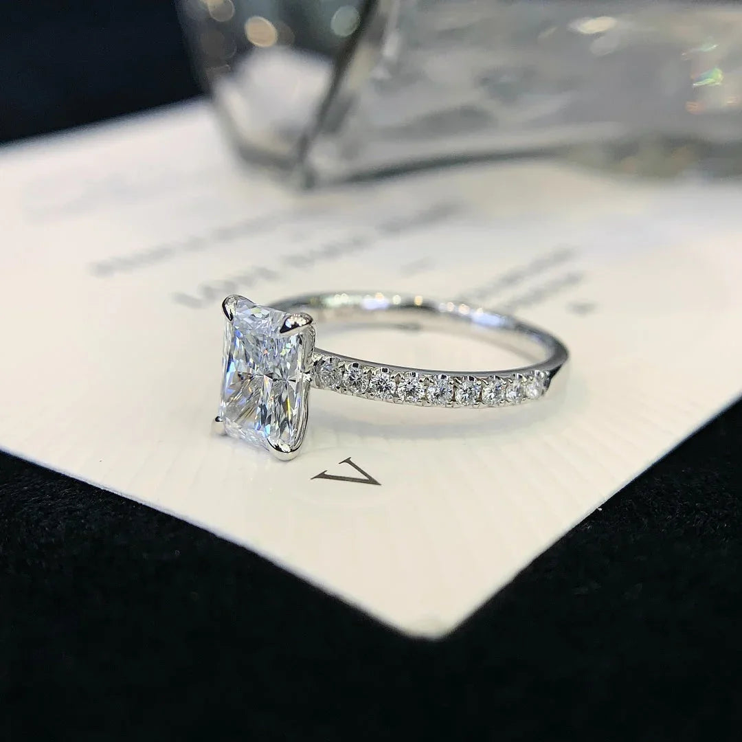 1.50 CT radiant solitaire lab grown diamond ring, pavé setting engagement ring, IGI certified wedding jewelry, promise ring for her