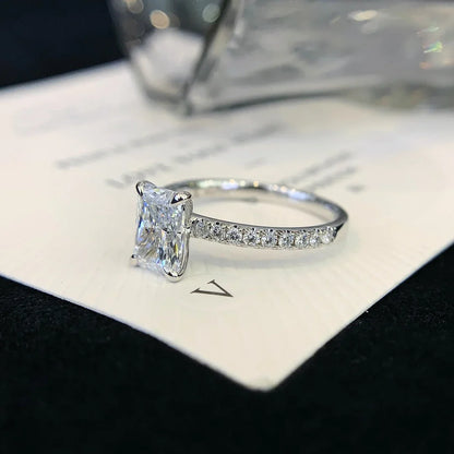1.50 CT radiant solitaire lab grown diamond ring, pavé setting engagement ring, IGI certified wedding jewelry, promise ring for her