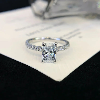 1.70 TCW Radiant Lab Grown Diamond Engagement Ring | Pavé Solitaire Ring | IGI Certified 