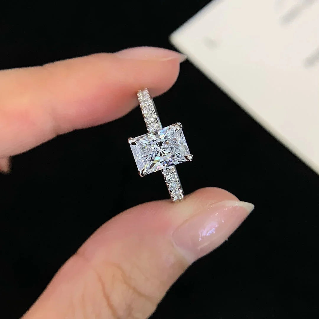 1.50 CT radiant lab grown diamond engagement ring, pavé solitaire setting, IGI certified, bridal wedding jewelry, luxury ring for her