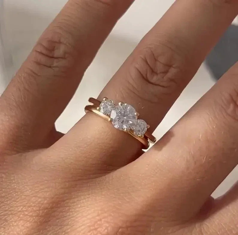 1.50 CT round lab grown diamond ring, three stone engagement ring, IGI certified bridal jewelry, wedding ring, luxury promise ring