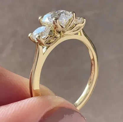 Three stone round lab grown diamond ring, IGI certified engagement ring, ethical bridal jewelry, wedding band, anniversary gift for her