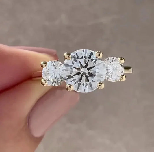 Round lab grown diamond engagement ring, three stone ring, IGI certified, bridal jewelry, solitaire promise ring, anniversary gift for women