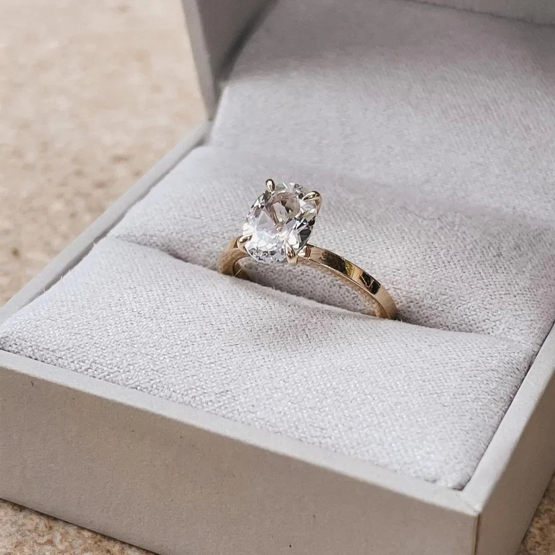 Oval solitaire lab grown diamond engagement ring, minimalist wedding ring, bridal jewelry, promise gift for her, elegant anniversary ring women