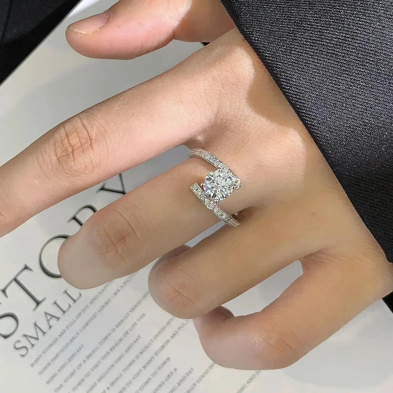 Round lab grown diamond ring, bypass solitaire engagement ring, 1.50ct center stone, IGI certified wedding ring, promise ring for her