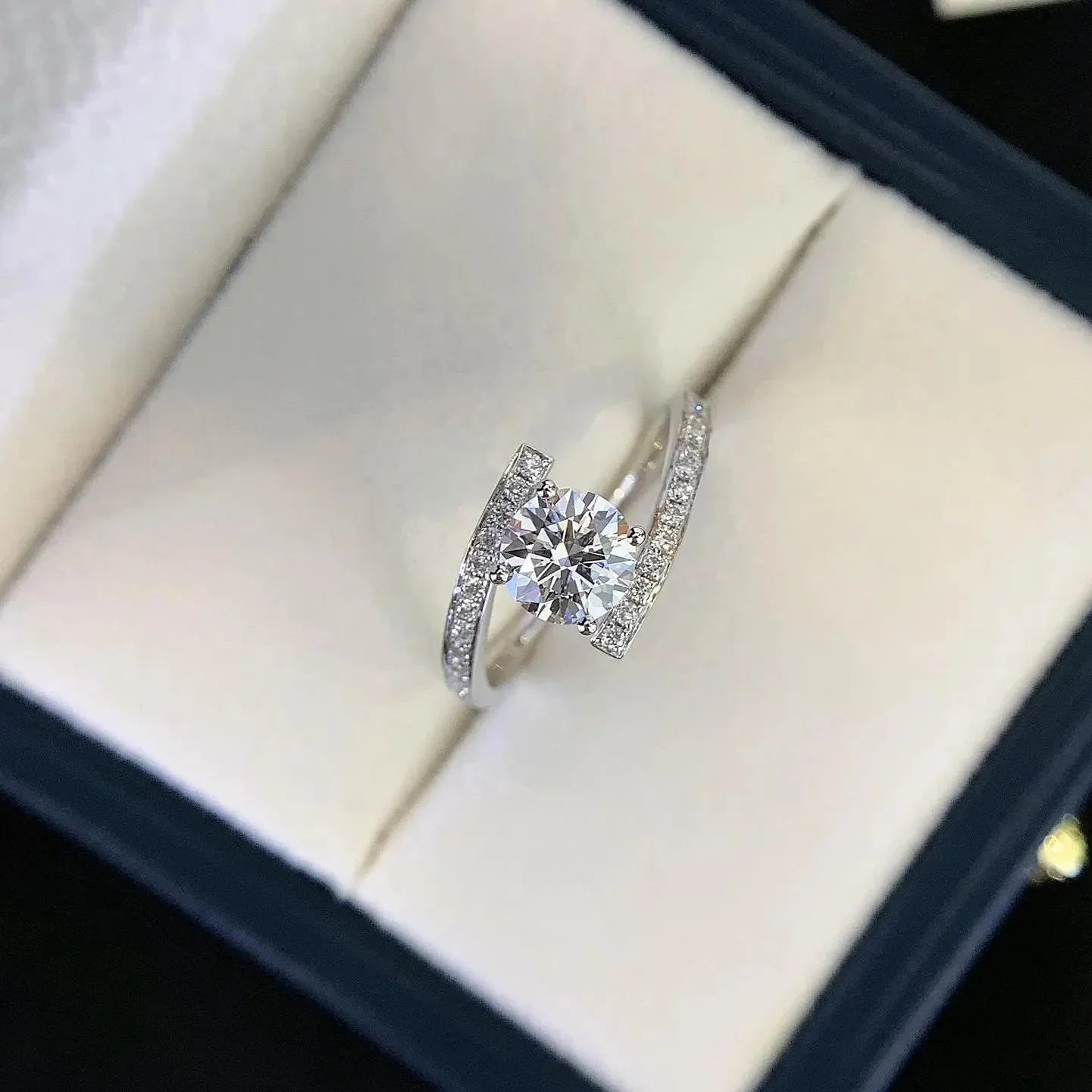 IGI certified round lab grown diamond engagement ring, bypass setting, solitaire bridal ring, luxury wedding jewelry, anniversary gift women