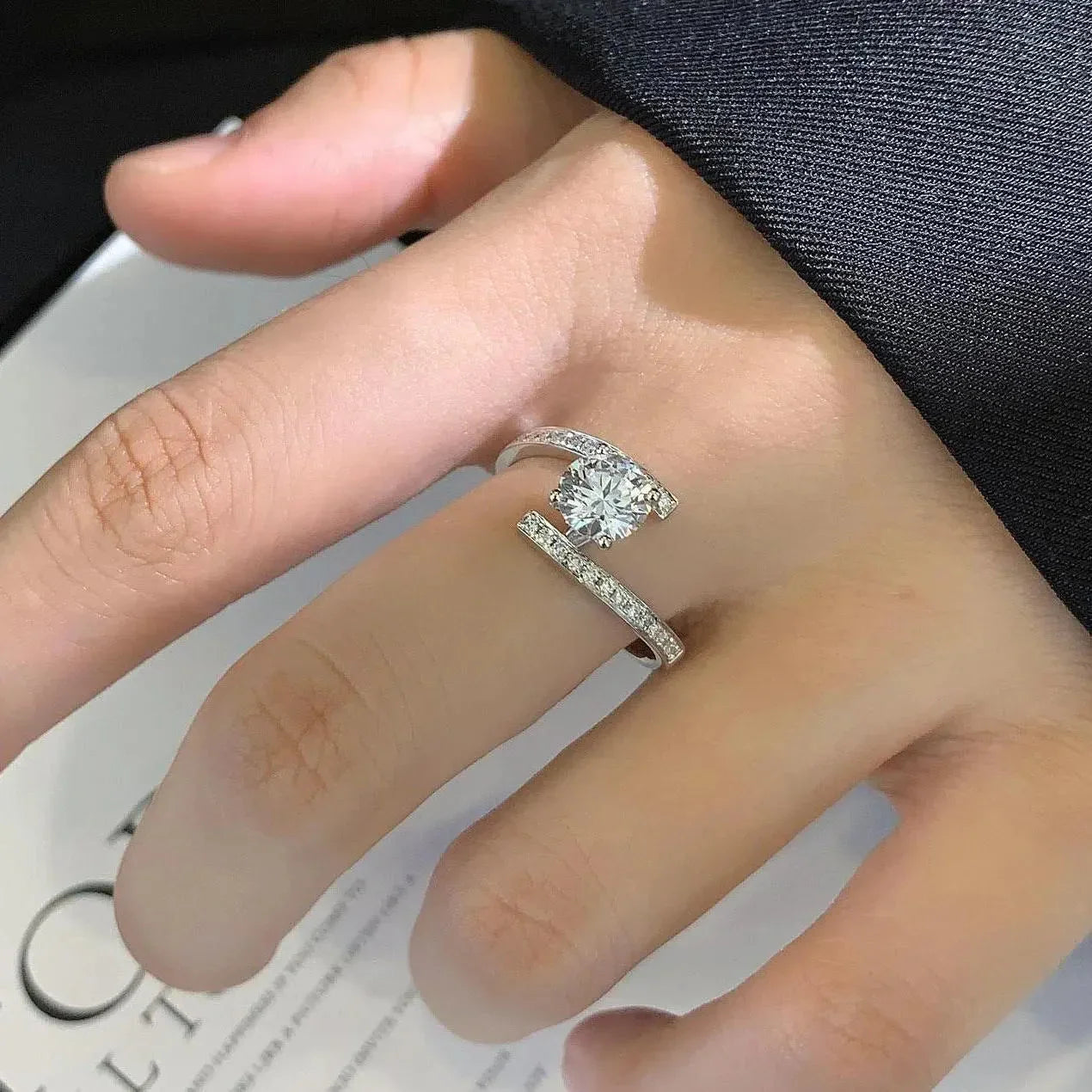Round solitaire lab grown diamond engagement ring, bypass design ring, 1.50ct center diamond, IGI certified bridal jewelry, wedding gift