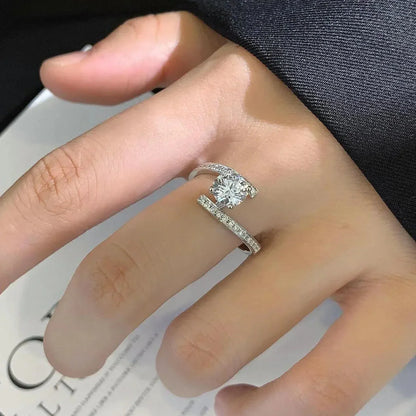 Round solitaire lab grown diamond engagement ring, bypass design ring, 1.50ct center diamond, IGI certified bridal jewelry, wedding gift