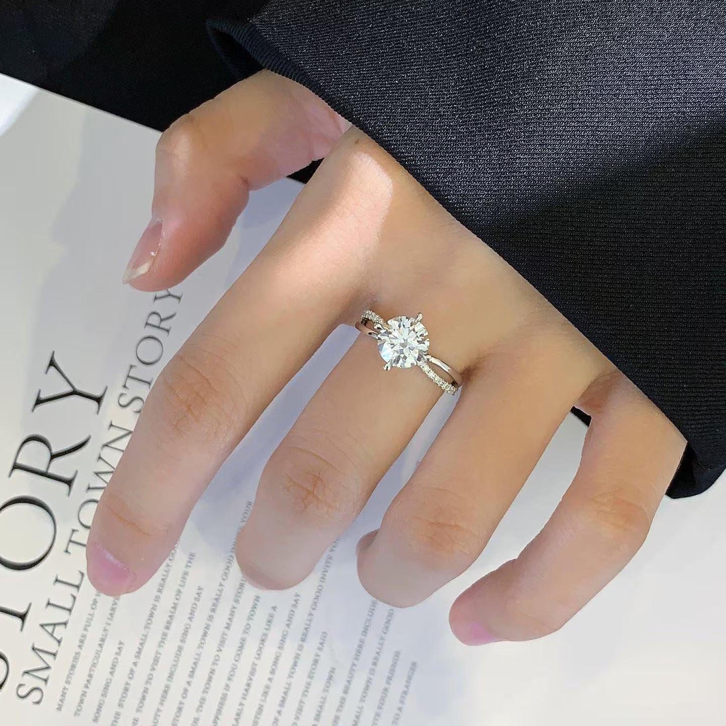 Round lab created diamond engagement ring, hidden halo two tone setting, IGI certified bridal ring, luxury wedding jewelry for her