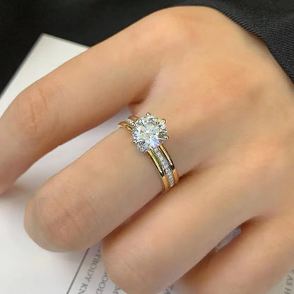 IGI certified round lab grown diamond engagement ring, two tone gold bridal jewelry, solitaire wedding ring, anniversary gift women