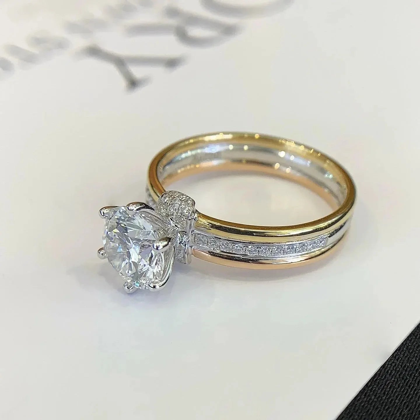 Round lab created diamond engagement ring, yellow gold and white gold setting, IGI certified bridal ring, luxury wedding jewelry
