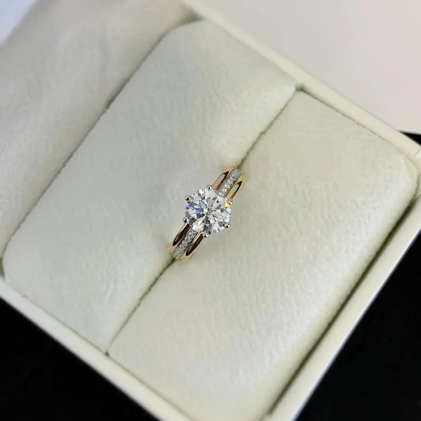 1.70TCW Round Lab Grown Diamond Engagement Ring | Yellow Gold Band with White Gold Prongs | IGI Certified 