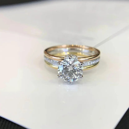 1.70TCW Round Lab Grown Diamond Engagement Ring | Yellow Gold Band with White Gold Prongs | IGI Certified 
