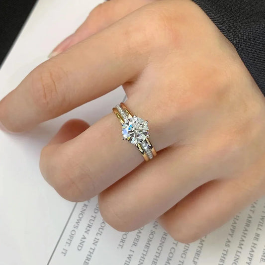1.70TCW round lab grown diamond engagement ring, yellow gold band, white gold prongs, IGI certified bridal jewelry for women