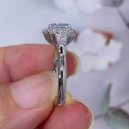 IGI certified radiant fancy blue lab grown diamond engagement ring, halo bridal ring, luxury wedding jewelry, anniversary gift women