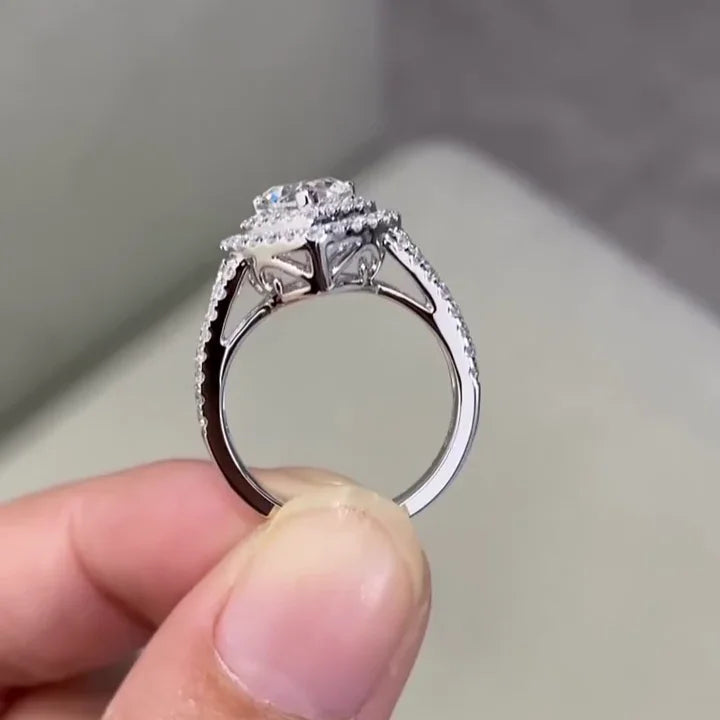 Heart shaped lab grown diamond ring, double halo engagement ring, split shank bridal jewelry, IGI certified wedding ring for her