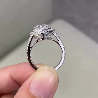 Heart shaped lab grown diamond ring, double halo engagement ring, split shank bridal jewelry, IGI certified wedding ring for her