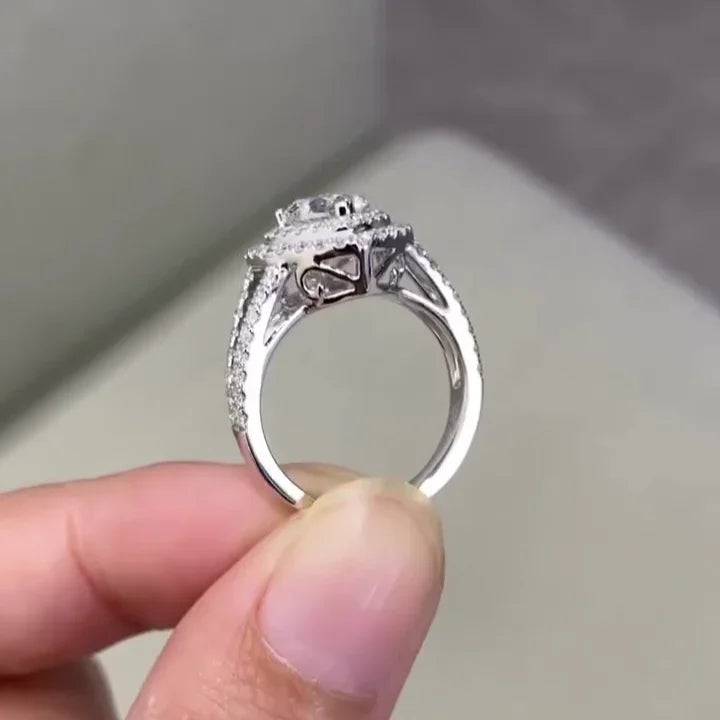 1.80 TCW heart shaped lab created diamond ring, split shank halo setting, ethical bridal jewelry, luxury engagement ring women