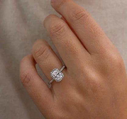 1.80 TCW Radiant Lab Grown Diamond Engagement Ring | Pavé Halo Ring | IGI Certified 