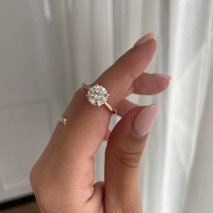 Round lab grown diamond engagement ring, hidden halo solitaire ring, IGI certified bridal jewelry, ethical diamond ring, wedding ring for women