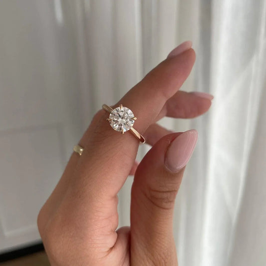 Round lab grown diamond engagement ring, hidden halo solitaire ring, IGI certified bridal jewelry, ethical diamond ring, wedding ring for women