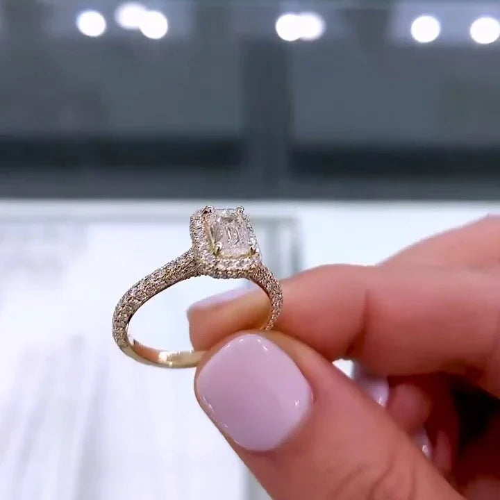 1.80TCW Emerald Lab Grown Diamond Engagement Ring | Cathedral Halo Pavé Setting | IGI Certified 