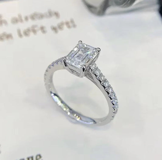 1.80TCW emerald cut lab grown diamond ring, white gold pavé engagement ring, IGI certified solitaire, bridal wedding jewelry for her
