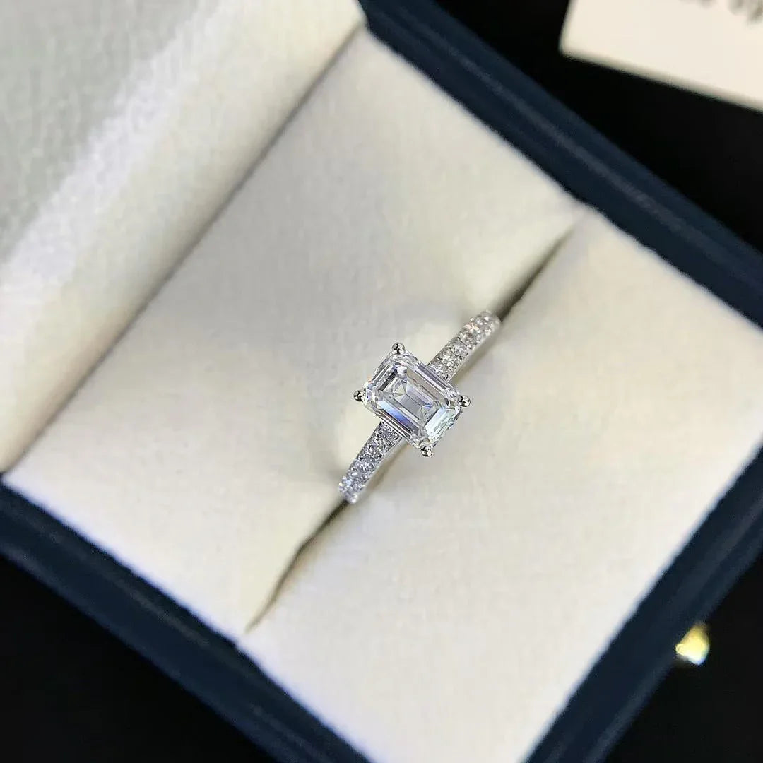 1.50CT Emerald Lab Grown Diamond Engagement Ring | Solitaire Pavé White Gold Setting | IGI Certified 
