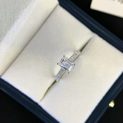1.50CT Emerald Lab Grown Diamond Engagement Ring | Solitaire Pavé White Gold Setting | IGI Certified 