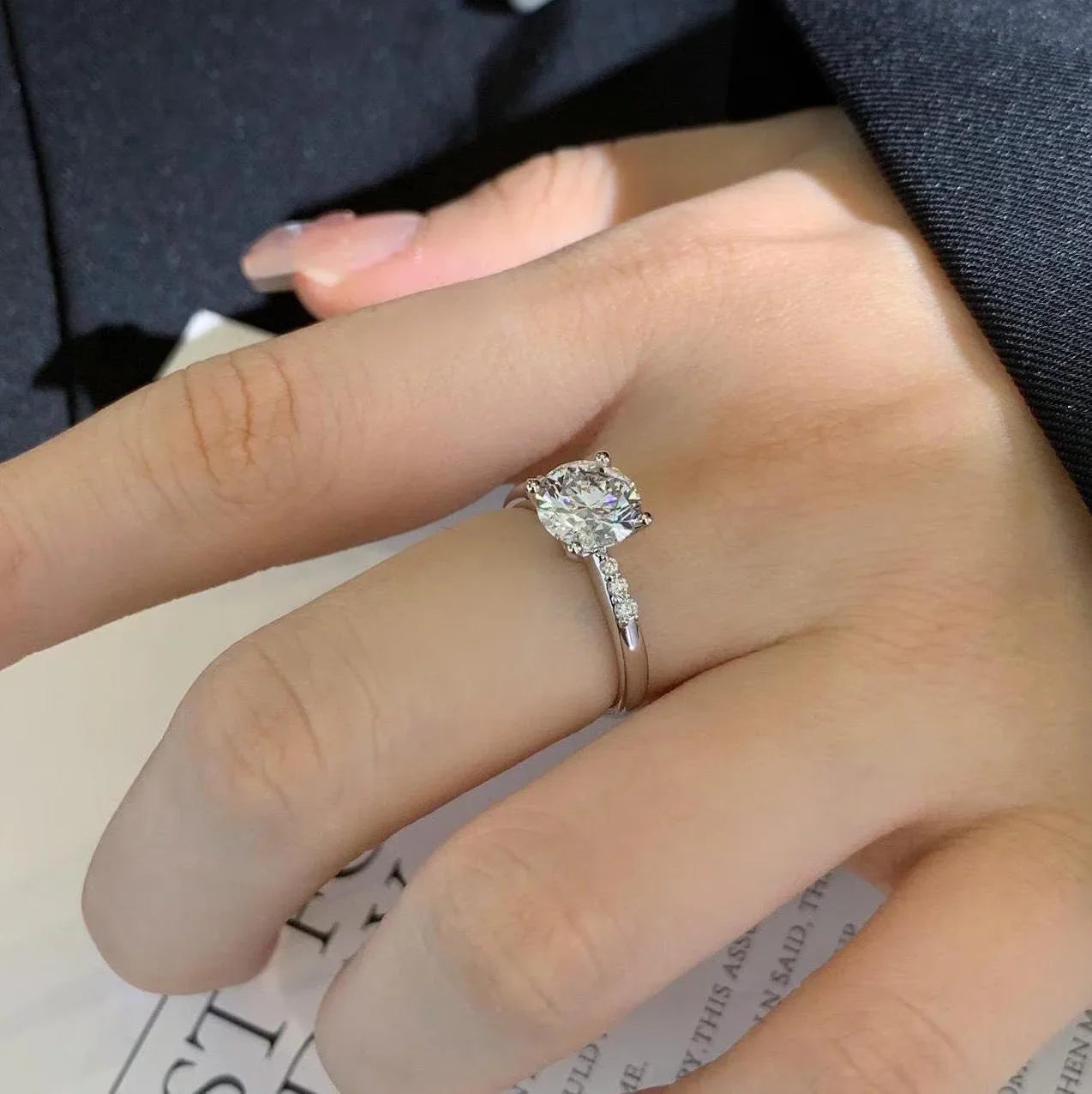 Round solitaire engagement ring, lab grown diamond pavé band, IGI certified wedding ring, luxury bridal jewelry, anniversary gift for women