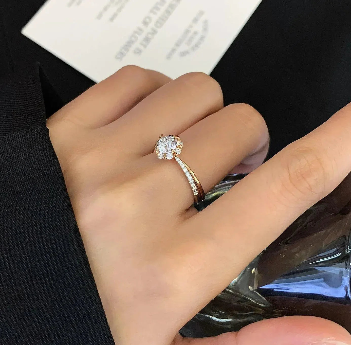 IGI certified round diamond engagement ring, lab grown solitaire ring, double wave band bridal jewelry, anniversary gift for her
