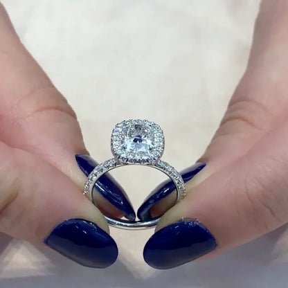 1.90 TCW Elegant Cushion Lab Grown Diamond Engagement Ring | Halo Ring | White Gold | IGI Certified 