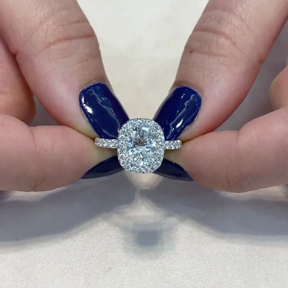 1.90 TCW Elegant Cushion Lab Grown Diamond Engagement Ring | Halo Ring | White Gold | IGI Certified 