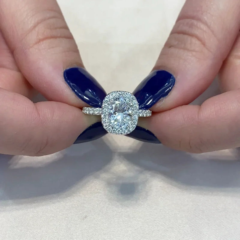 1.50 CT Elegant Cushion Lab Grown Diamond Engagement Ring | Halo Ring | White Gold | IGI Certified