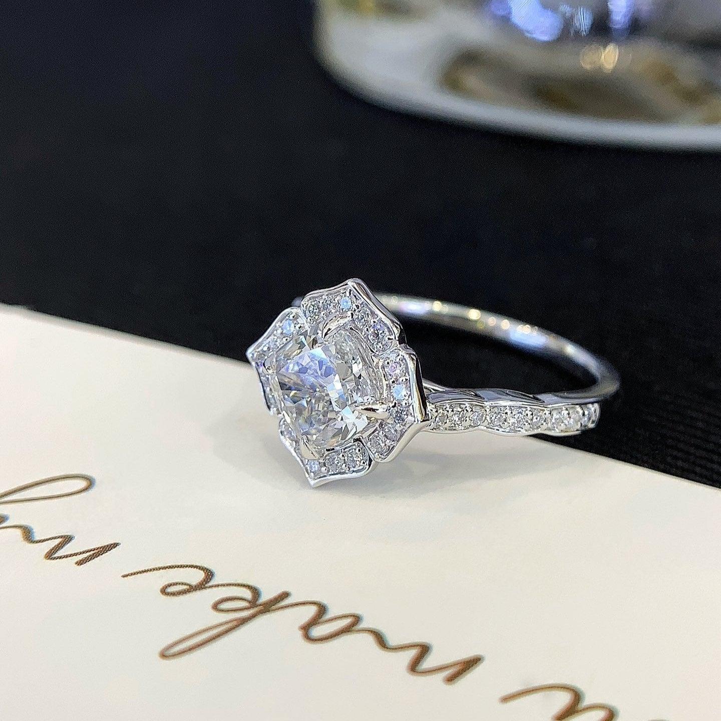 1.50 CT Cushion Lab Grown Diamond Engagement Ring | Halo Cathedral Setting | IGI Certified 