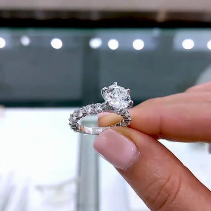1.90TCW Round Lab Grown Diamond Engagement Ring | 6-Prong Pavé Setting | IGI Certified 