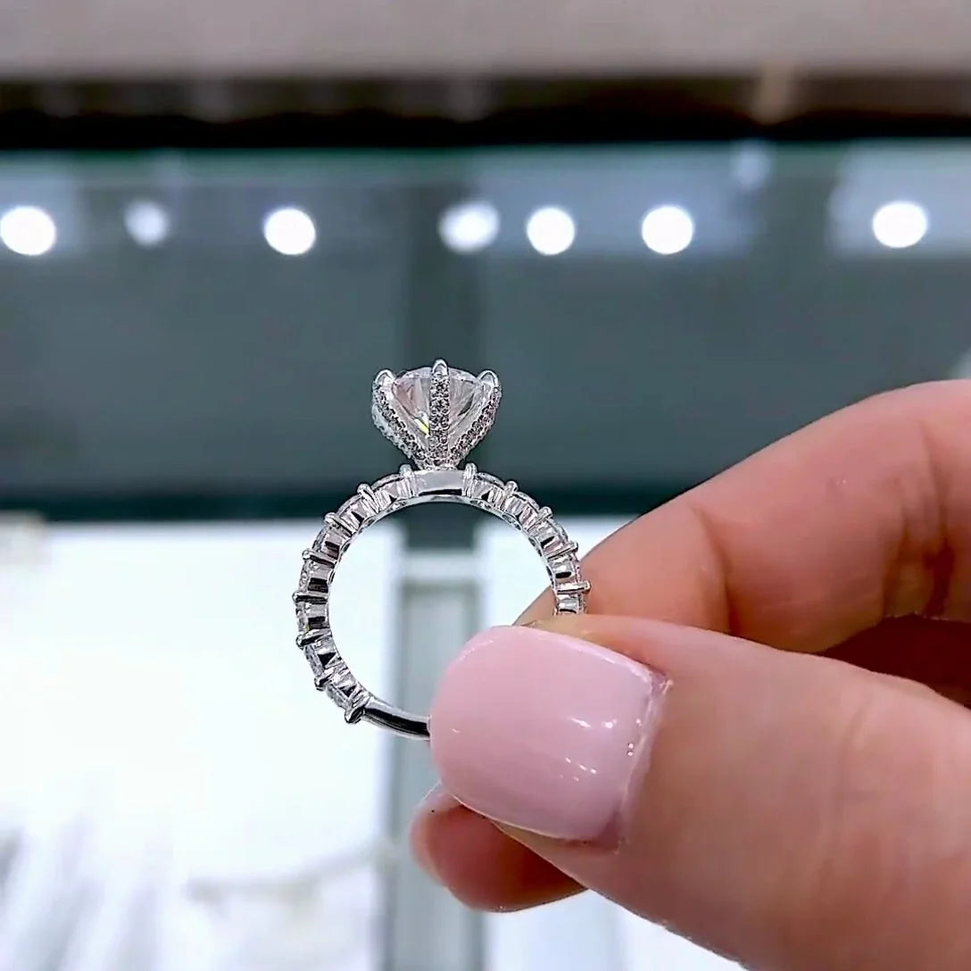 1.90TCW Round Lab Grown Diamond Engagement Ring | 6-Prong Pavé Setting | IGI Certified 