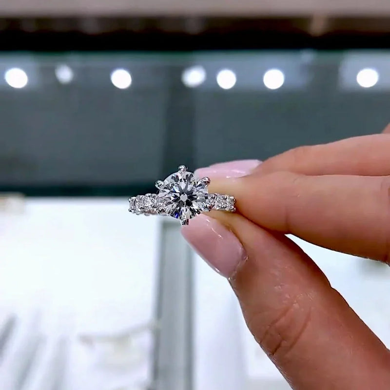 1.50CT Round Lab Grown Diamond Engagement Ring | 6-Prong Pavé Setting | IGI Certified
