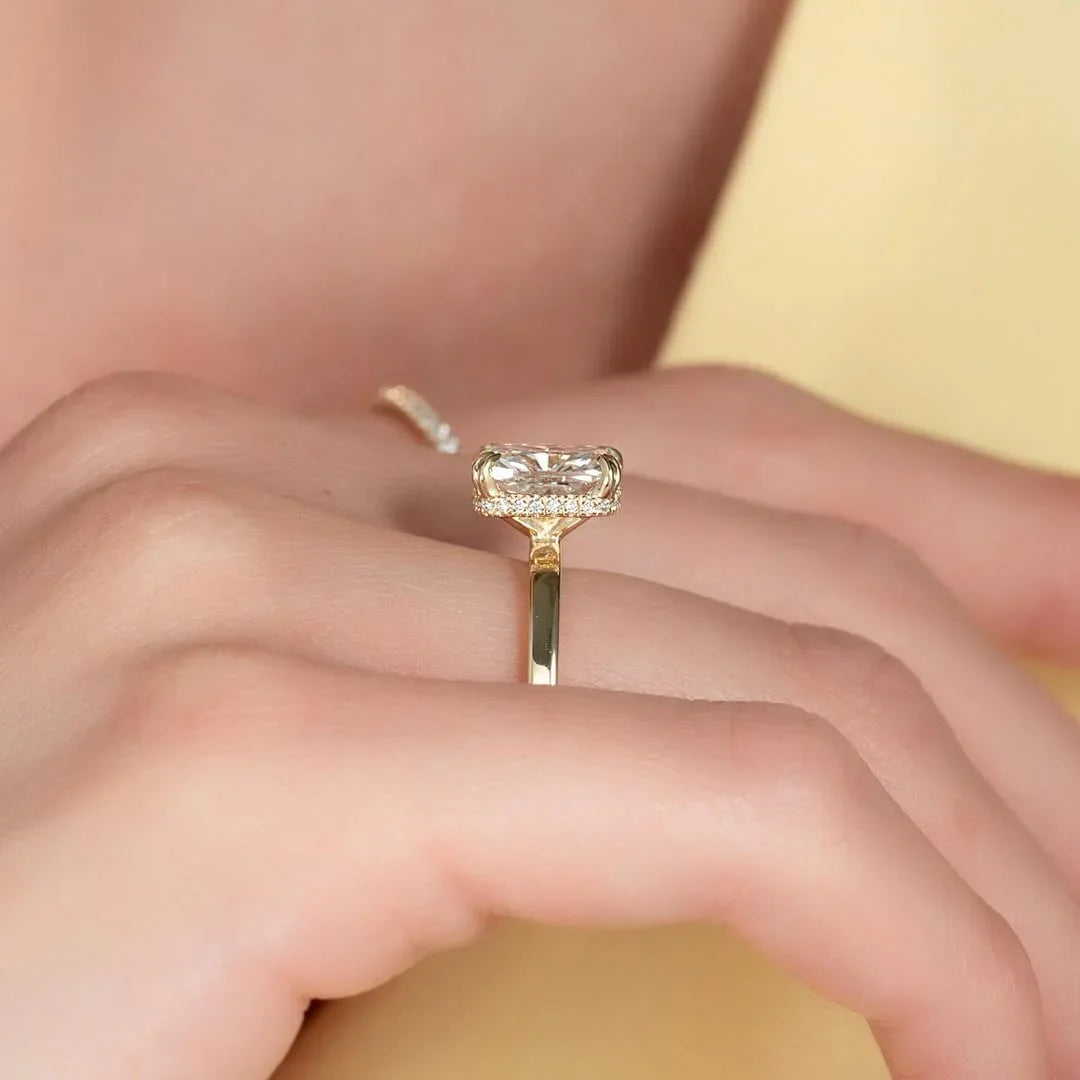 Cushion cut lab created diamond ring, 2ct hidden halo engagement ring, IGI certified bridal jewelry, anniversary gift for her