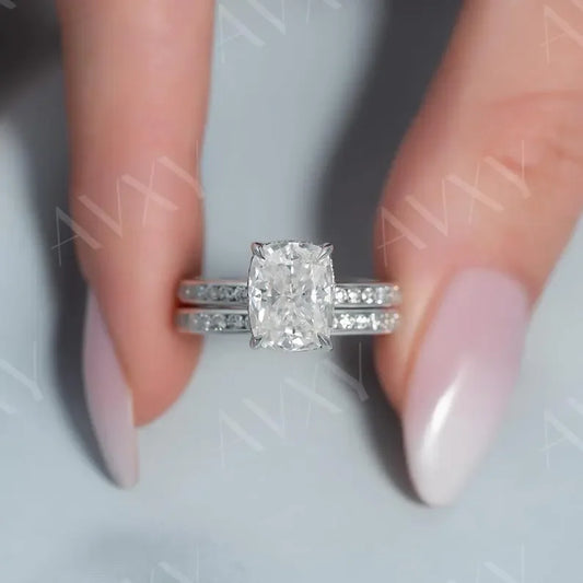 2.00 CT cushion lab grown diamond engagement ring, hidden halo double pave band, IGI certified bridal jewelry for women